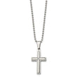 Chisel Stainless Steel Brushed and Polished .03 carat Diamond Cross Pendant on a 22 inch Ball Chain Necklace - Birthstone Company