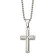 Chisel Stainless Steel Brushed and Polished .03 carat Diamond Cross Pendant on a 22 inch Ball Chain Necklace - Birthstone Company
