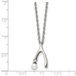 Stainless Steel Polished Wishbone Imitation Pearl 16in Necklace - Birthstone Company