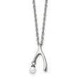 Stainless Steel Polished Wishbone Imitation Pearl 16in Necklace - Birthstone Company