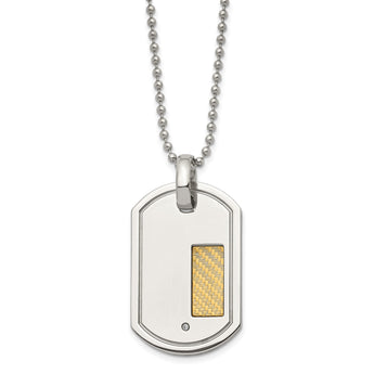 Chisel Stainless Steel Polished with 18k Gold Accent .01 carat Diamond Dog Tag on a 24 inch Ball Chain Necklace - Birthstone Company