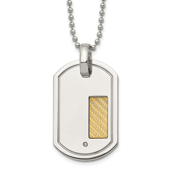 Chisel Stainless Steel Polished with 18k Gold Accent .01 carat Diamond Dog Tag on a 24 inch Ball Chain Necklace - Birthstone Company