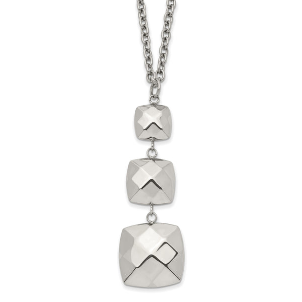 Stainless Steel Polished Hollow Squares Dangle Necklace - Birthstone Company