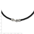 Stainless Steel Polished Woven Black Leather Necklace - Birthstone Company