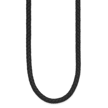 Stainless Steel Polished Woven Black Leather Necklace - Birthstone Company
