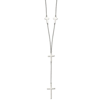 Stainless Steel Polished Cross Dangle Slip on Necklace - Birthstone Company