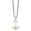 Chisel Stainless Steel Polished with 14k Gold and .02 Carat Diamond Anchor Mariner Cross Pendant on a 24 inch Curb Chain Necklace - Birthstone Company
