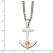 Chisel Stainless Steel Polished with 14k Gold and .02 Carat Diamond Anchor Mariner Cross Pendant on a 24 inch Curb Chain Necklace - Birthstone Company