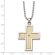 Chisel Stainless Steel Polished with 18k Gold Accent .02 carat Diamond Cross Pendant on a 24 inch Ball Chain Necklace - Birthstone Company