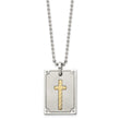 Stainless Steel w/18k Brushed and Polished 1/20ct Dia Cross Necklace - Birthstone Company