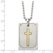 Stainless Steel w/18k Brushed and Polished 1/20ct Dia Cross Necklace - Birthstone Company