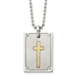 Stainless Steel w/18k Brushed and Polished 1/20ct Dia Cross Necklace - Birthstone Company