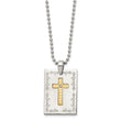 Stainless Steel w/18k Polished Laser Etched w/.01ct Dia Cross Necklace - Birthstone Company