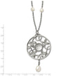 Stainless Steel Polished FWC Pearl & CZ & Glass 30in w/2in ext Necklace - Birthstone Company