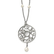 Stainless Steel Polished FWC Pearl & CZ & Glass 30in w/2in ext Necklace - Birthstone Company