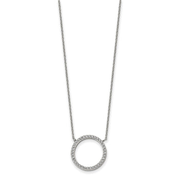 Stainless Steel Polished with CZ Circle with 2.5in ext. 17in Necklace - Birthstone Company