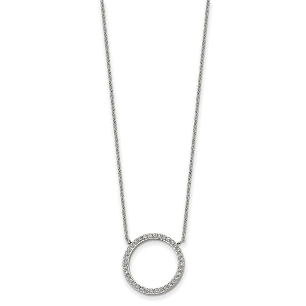 Stainless Steel Polished with CZ Circle with 2.5in ext. 17in Necklace - Birthstone Company