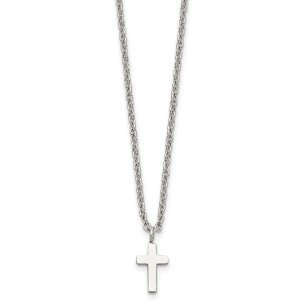 Stainless Steel Polished 11mm Cross 18 inch Necklace - Birthstone Company