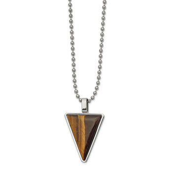 Stainless Steel Polished with Tiger's Eye Triangle 24in Necklace - Birthstone Company