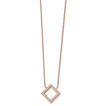 Stainless Steel Polished Rose IP-plated CZ with 2.5in ext. 17in Necklace - Birthstone Company