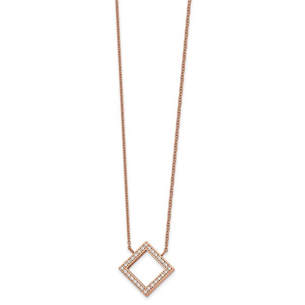Stainless Steel Polished Rose IP-plated CZ with 2.5in ext. 17in Necklace - Birthstone Company