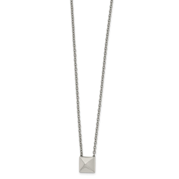 Stainless Steel Polished Stud 16in w/2in ext Necklace - Birthstone Company