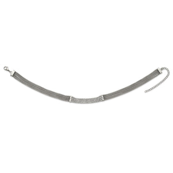 Stainless Steel Polished with CZ Multi Strand w/2.75in ext 11.75in Choker N - Birthstone Company