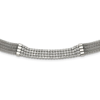 Stainless Steel Polished with CZ Multi Strand w/2.75in ext 11.75in Choker N - Birthstone Company