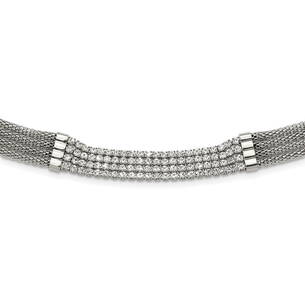 Stainless Steel Polished with CZ Multi Strand w/2.75in ext 11.75in Choker N - Birthstone Company