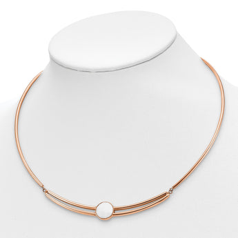 Stainless Steel Polished Rose IP-plated with Crystal w/1in ext 15in Choker - Birthstone Company