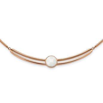 Stainless Steel Polished Rose IP-plated with Crystal w/1in ext 15in Choker - Birthstone Company