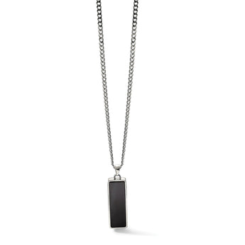 Stainless Steel Polished Black Onyx Inlay 22in Necklace - Birthstone Company