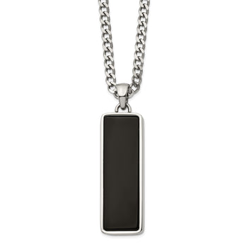 Stainless Steel Polished Black Onyx Inlay 22in Necklace - Birthstone Company