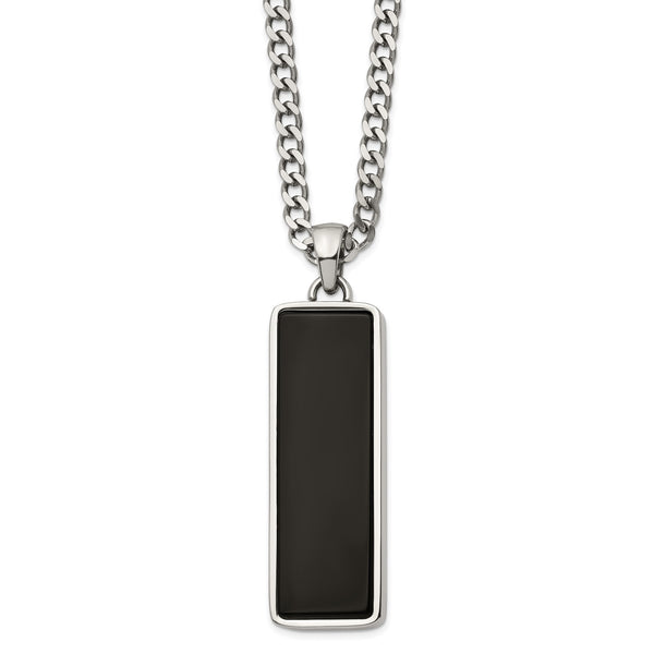 Stainless Steel Polished Black Onyx Inlay 22in Necklace - Birthstone Company