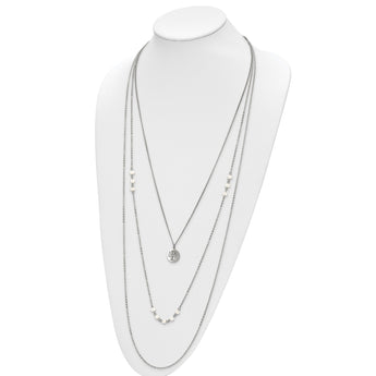 Chisel Stainless Steel Polished with Freshwater Cultured Pearls and Tree Pendant on 31 inch with 2 inch Extension Multi Chain Necklace - Birthstone Company