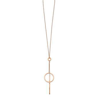 Stainless Steel Polished Rose IP Circle Dangle w/1.75in ext 16.5in Necklace - Birthstone Company