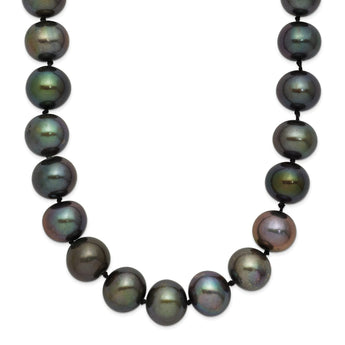 Chisel Knotted Black Freshwater Pearl Necklace in Stainless Steel