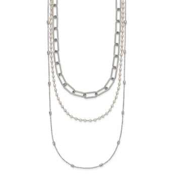 Chisel White Freshwater Pearl Necklace in Stainless Steel, 13.5 Inch