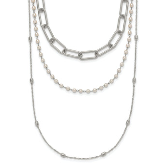 Chisel White Freshwater Pearl Necklace in Stainless Steel, 13.5 Inch