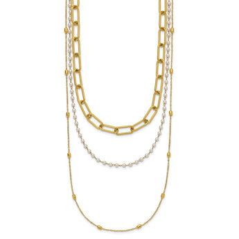 Chisel White Freshwater Pearl Necklace in Yellow IP-Plated Stainless Steel, 13.5 Inch