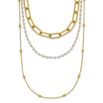 Chisel White Freshwater Pearl Necklace in Yellow IP-Plated Stainless Steel, 13.5 Inch
