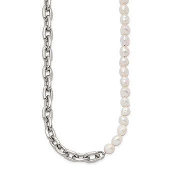 Chisel Baroque Pearl Beaded Necklace in Stainless Steel, 20 Inch