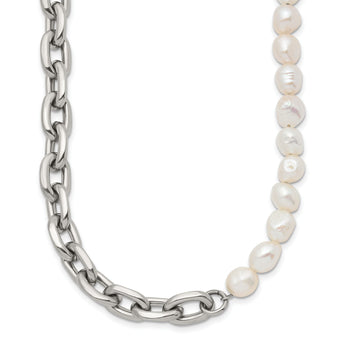 Chisel Baroque Pearl Beaded Necklace in Stainless Steel, 20 Inch