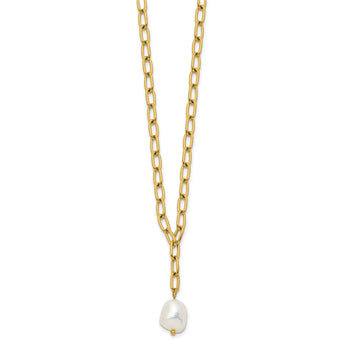 Chisel Freshwater Pearl Open Link Necklace in Stainless Steel, 18 Inch