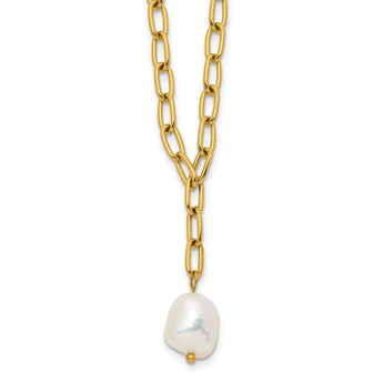 Chisel Freshwater Pearl Open Link Necklace in Stainless Steel, 18 Inch