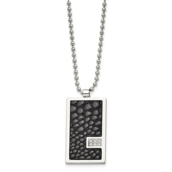 Chisel Stainless Steel Polished Stingray Texture Imitation Leather 1/10 carat Diamond Pednant on a 24 inch Ball Chain Necklace - Birthstone Company