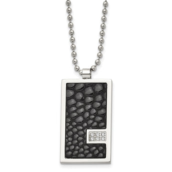 Chisel Stainless Steel Polished Stingray Texture Imitation Leather 1/10 carat Diamond Pednant on a 24 inch Ball Chain Necklace - Birthstone Company