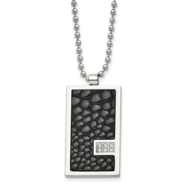 Chisel Stainless Steel Polished Stingray Texture Imitation Leather 1/10 carat Diamond Pednant on a 24 inch Ball Chain Necklace - Birthstone Company