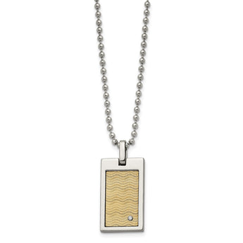 Chisel Stainless Steel Brushed and Polished with 18k Gold Accent .01carat Diamond Pendant on a 24 inch Ball Chain Necklace - Birthstone Company
