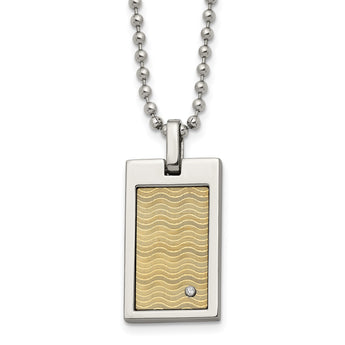 Chisel Stainless Steel Brushed and Polished with 18k Gold Accent .01carat Diamond Pendant on a 24 inch Ball Chain Necklace - Birthstone Company